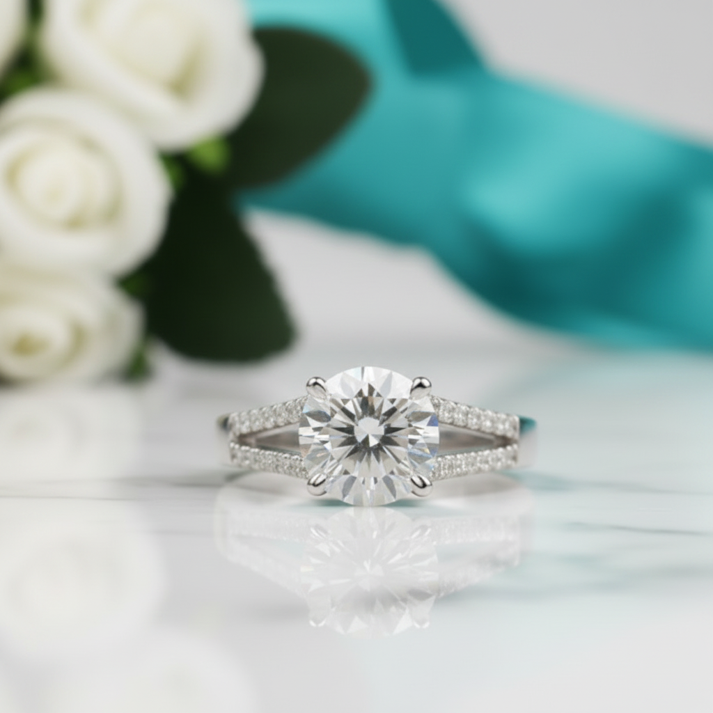 2.0 Ct Round Cut Diamond Split Shank Engagement Ring-Evani Jewelry