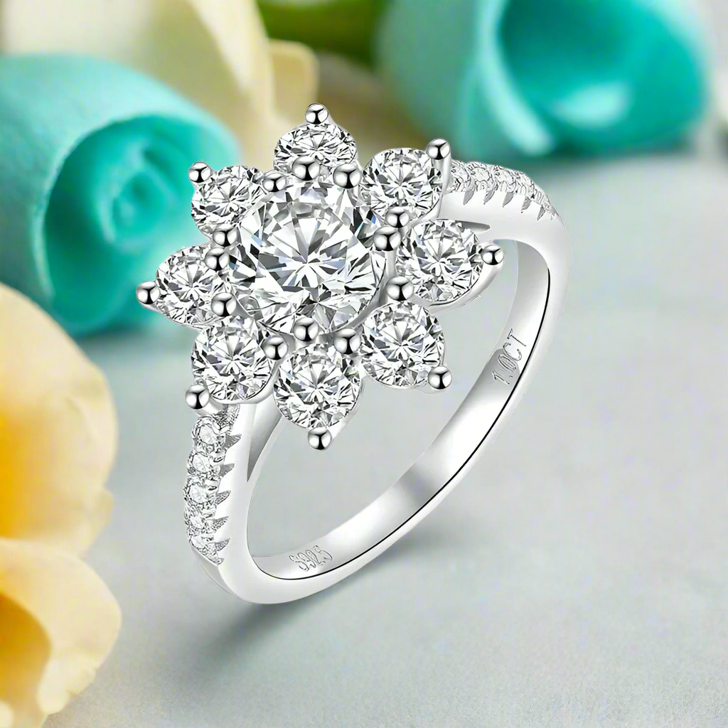 2.0 Ct Round Cut Diamond Sunflower Halo Engagement Ring-Evani Naomi Jewelry