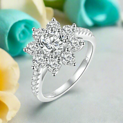 2.0 Ct Round Cut Diamond Sunflower Halo Engagement Ring-Evani Naomi Jewelry