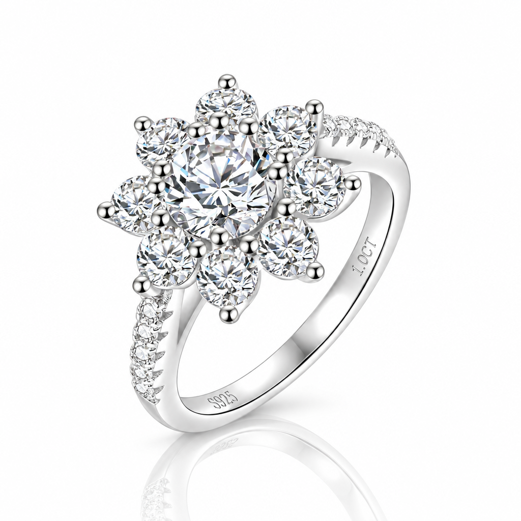 2.0 Ct Round Cut Diamond Sunflower Halo Engagement Ring-Evani Jewelry
