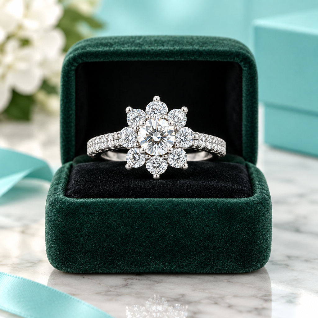 2.0 Ct Round Cut Diamond Option Sunflower Halo Engagement Ring