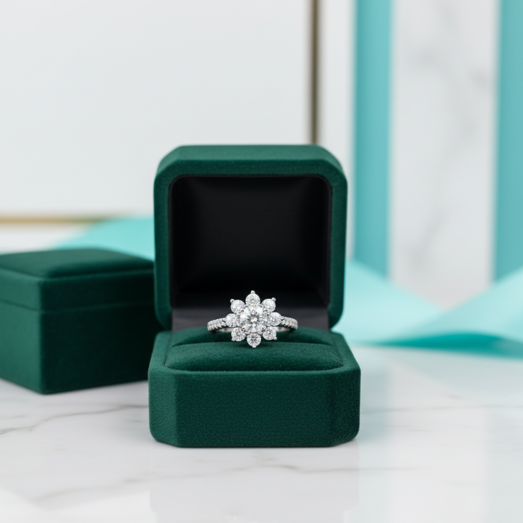 2.0 Ct Round Cut Diamond Option Sunflower Halo Engagement Ring - Evani Naomi Jewelry