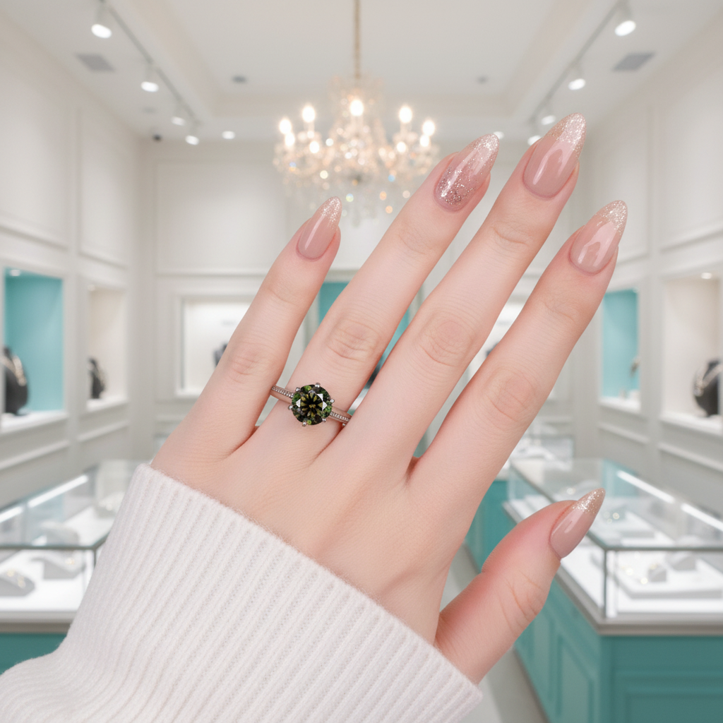 2.0 Ct Round Cut Green Diamond Engagement Ring-Evani Jewelry