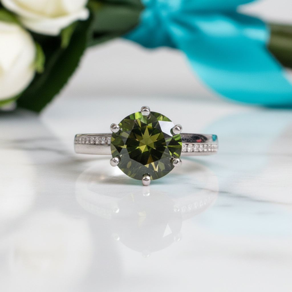 2.0 Ct Round Cut Green Diamond Engagement Ring-Evani Jewelry