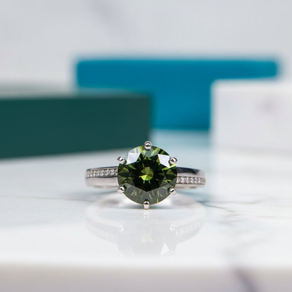 2.0 Ct Round Cut Green Diamond Engagement Ring-Evani Jewelry