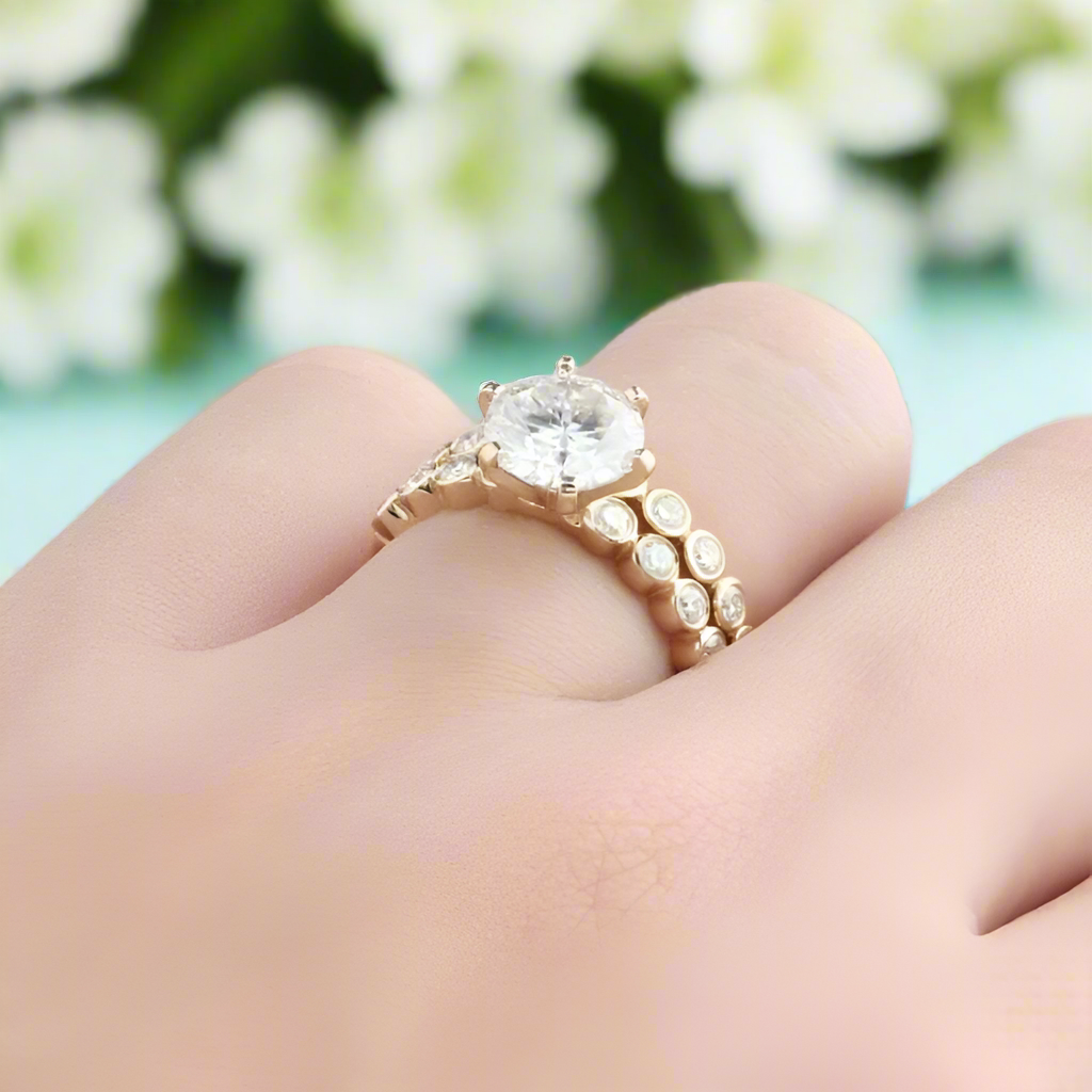 2.0 Ct Round Diamond 14k Yellow Gold Engagement Ring Set-Evani Naomi Jewelry