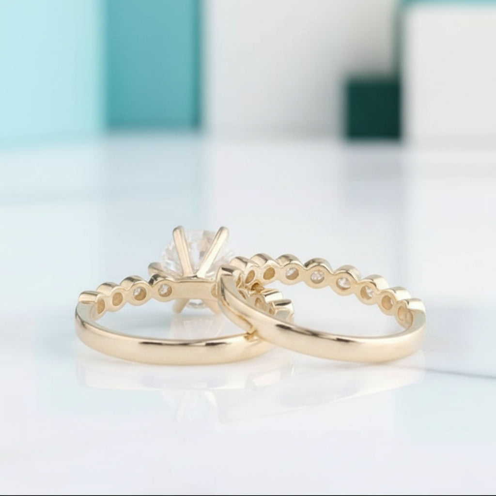 2.0 Ct Round Diamond 14k Yellow Gold Engagement Ring Set-Evani Jewelry