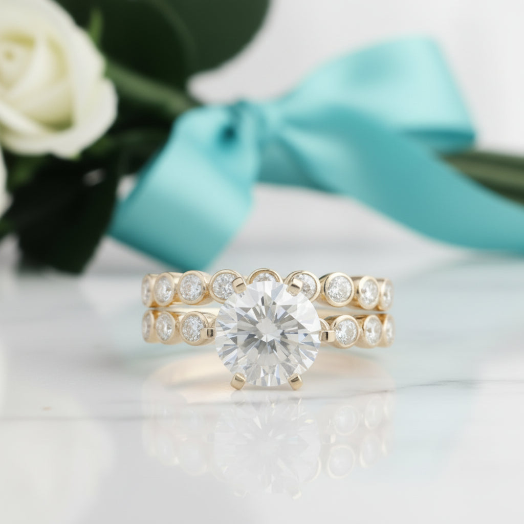 2.0 Ct Round Diamond 14k Yellow Gold Engagement Ring Set-Evani Jewelry