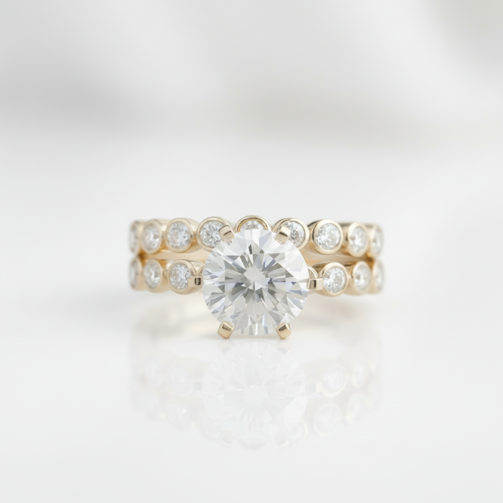 2.0 Ct Round Diamond Option 14k Yellow Gold Engagement Ring Set - Evani Naomi Jewelry