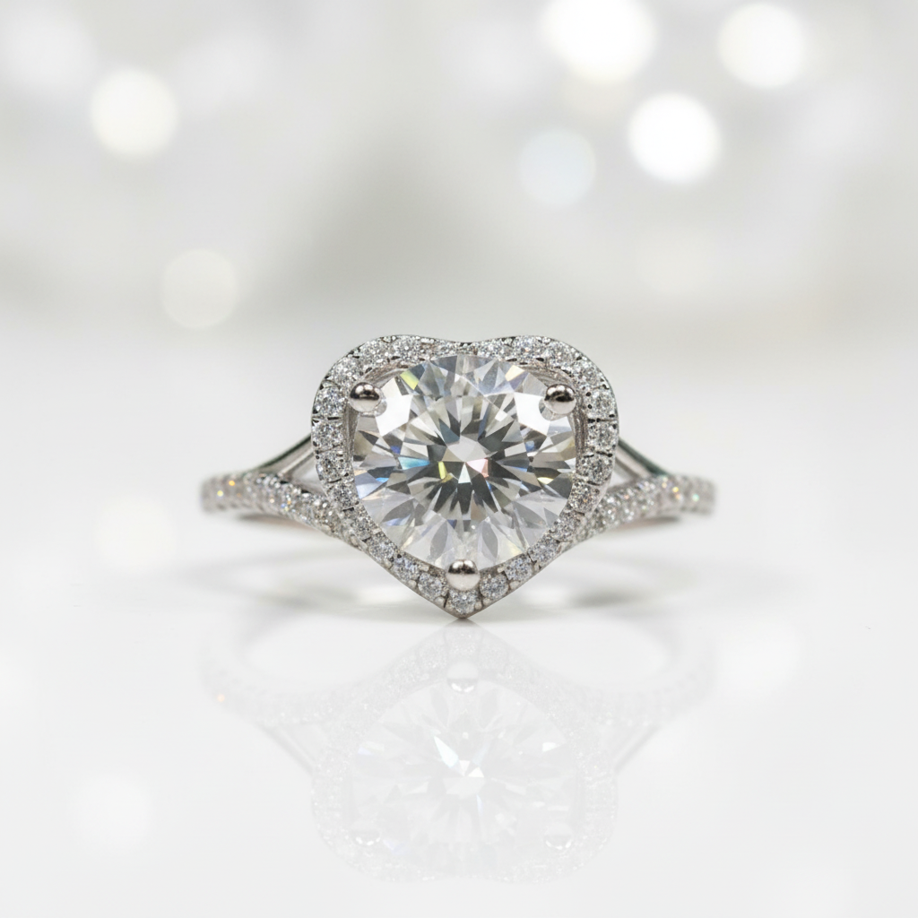 2.0 Ct Round Moisssanite with Heart Shape Engagement Ring - Evani Naomi Jewelry