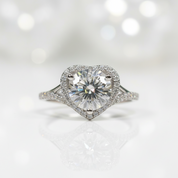 2.0 Ct Round Moisssanite with Heart Shape Engagement Ring - Evani Naomi Jewelry