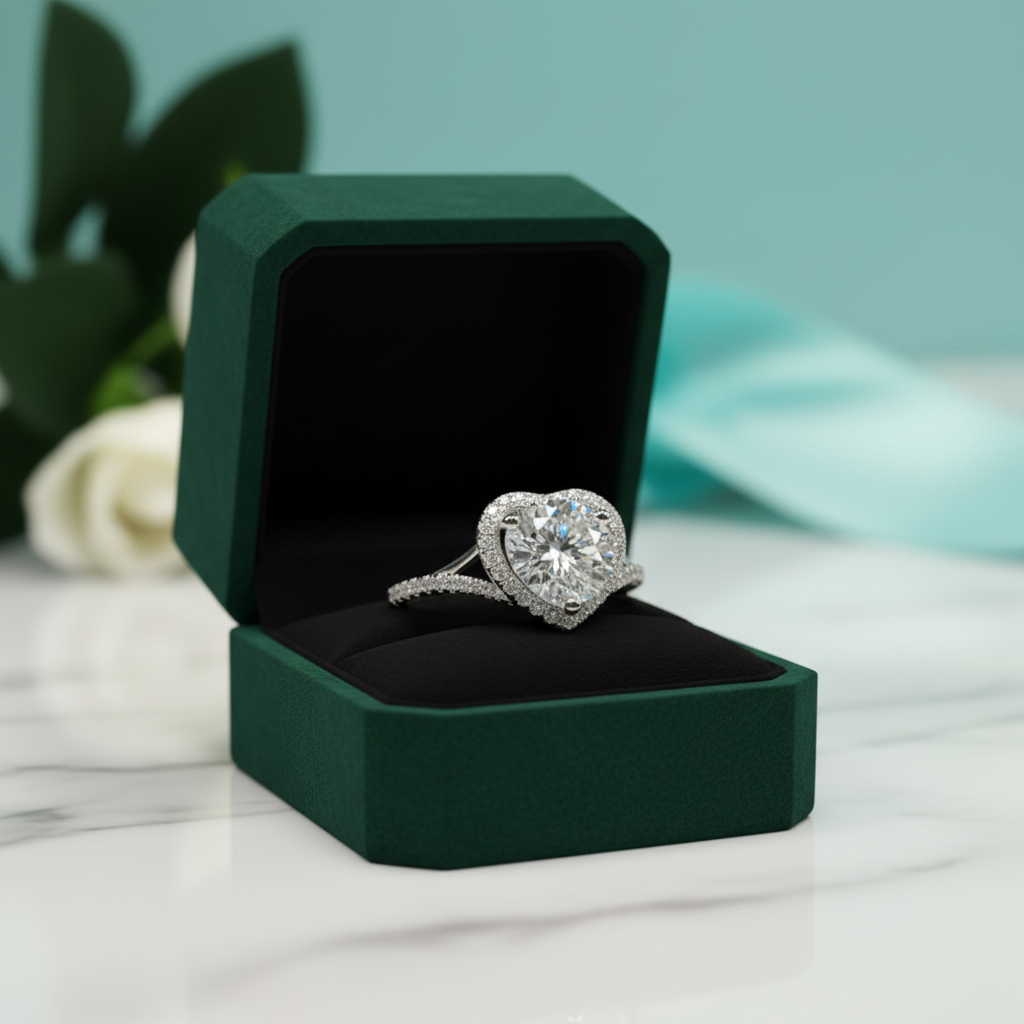 2.0 Ct Round Moisssanite with Heart Shape Engagement Ring - Evani Naomi Jewelry
