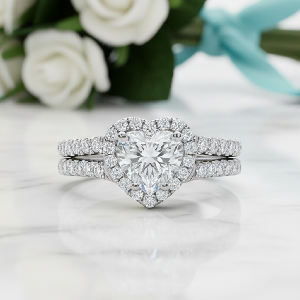 2.0 Ct VVS Diamond Option Heart Shape Wedding Ring