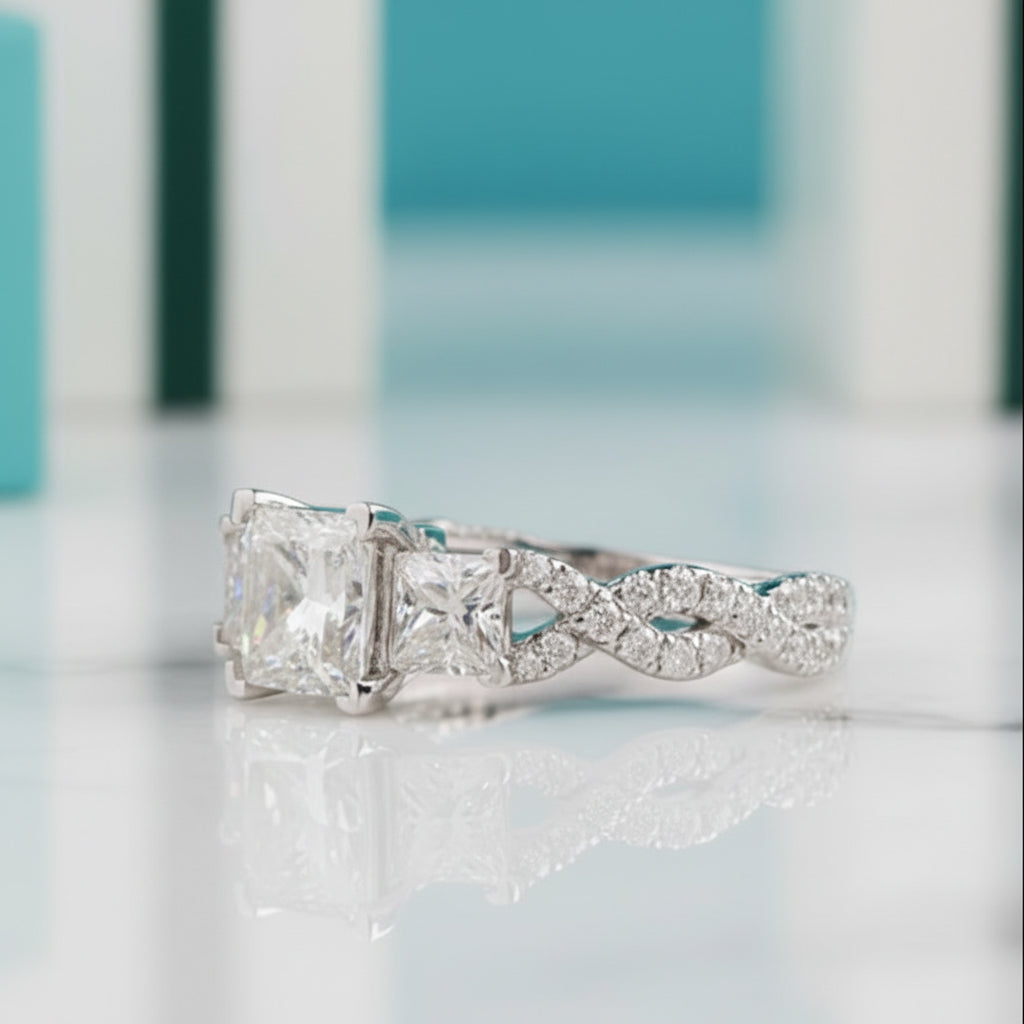 2.0 Cttw Three Stone Diamond Twist Band Engagement Ring-Evani Jewelry