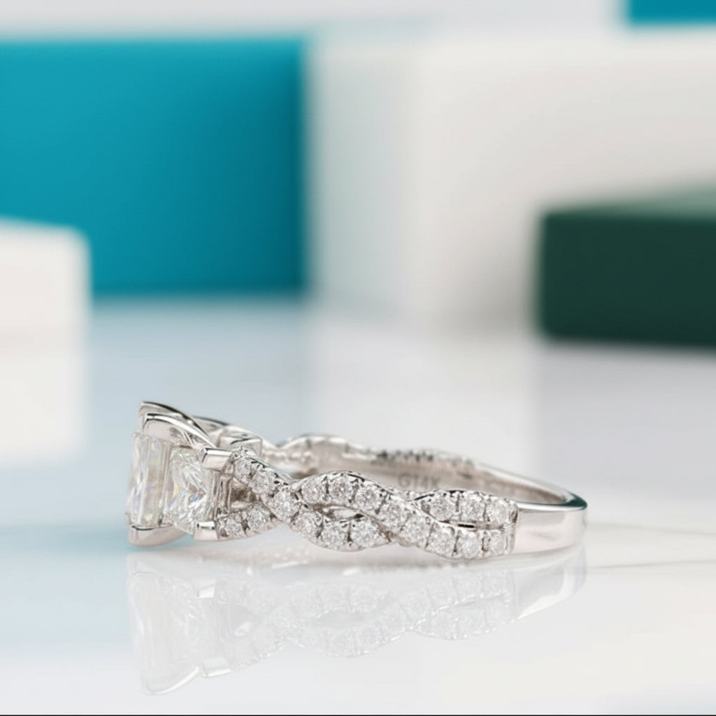 2.0 Cttw Three Stone Diamond Twist Band Engagement Ring-Evani Jewelry