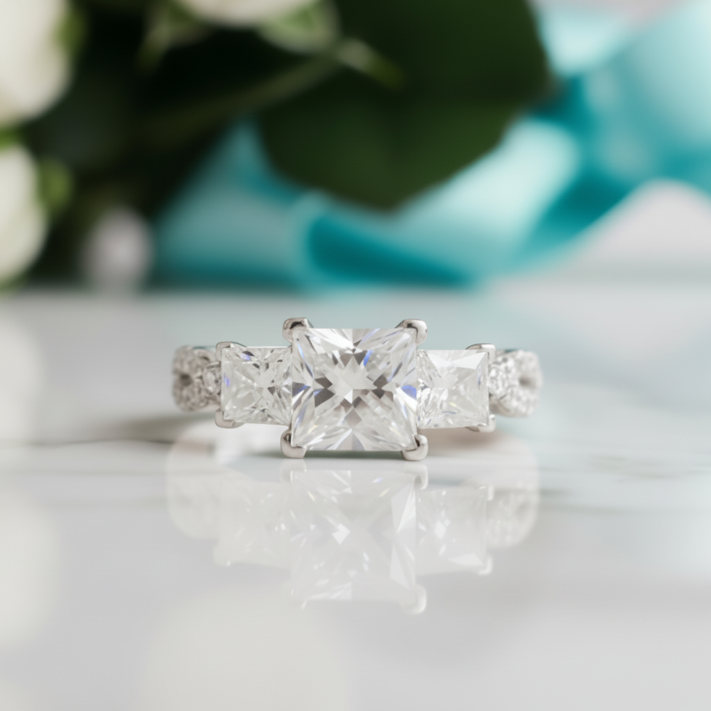 2.0 Cttw Three Stone Diamond Twist Band Engagement Ring-Evani Jewelry