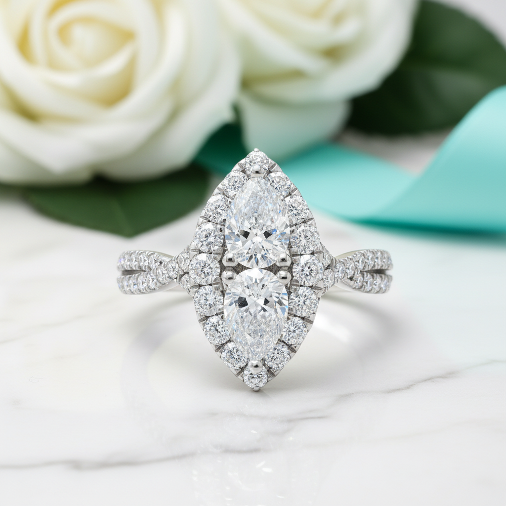 2.0 Ctw Pear Cut Diamonds Engagement Ring-Evani Jewelry