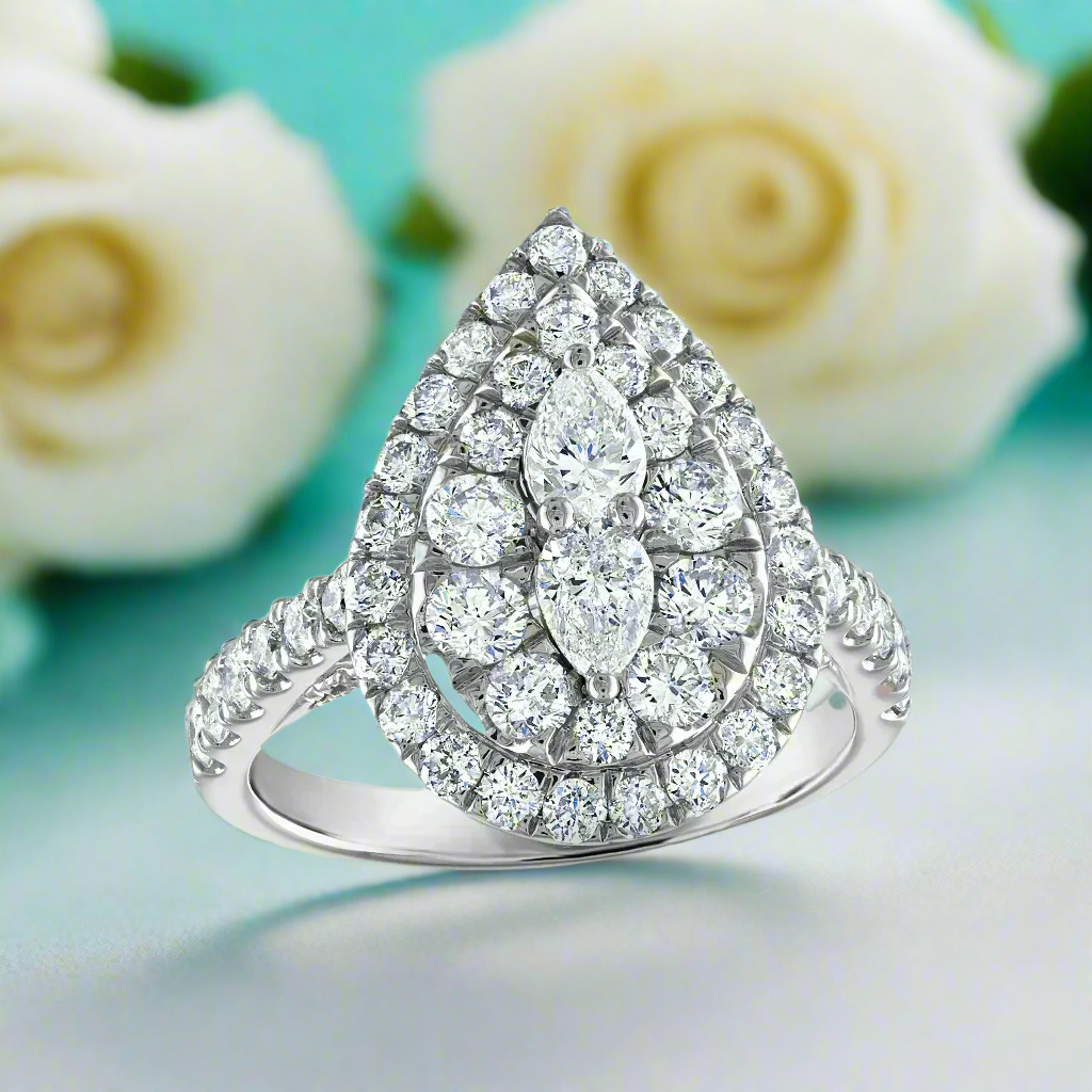 2.0 Ctw Pear Shape Multi Diamonds Engagement Ring-Evani Naomi Jewelry