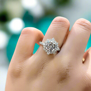 2.0 ct Round Cut Diamond in Snowflake Design Engagement Ring with Halo-Evani Naomi Jewelry