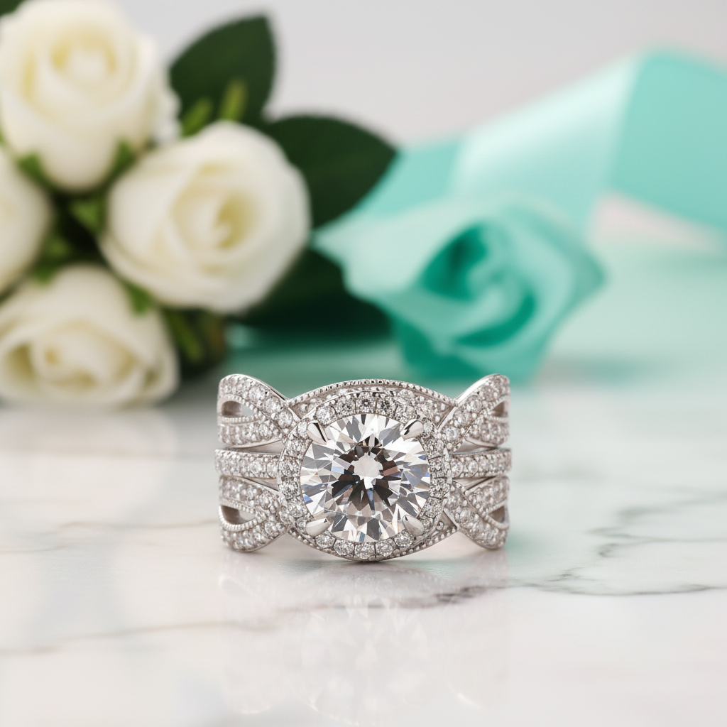 2.0 ct Round Cut Halo Insert Wedding Ring Set-Evani Jewelry