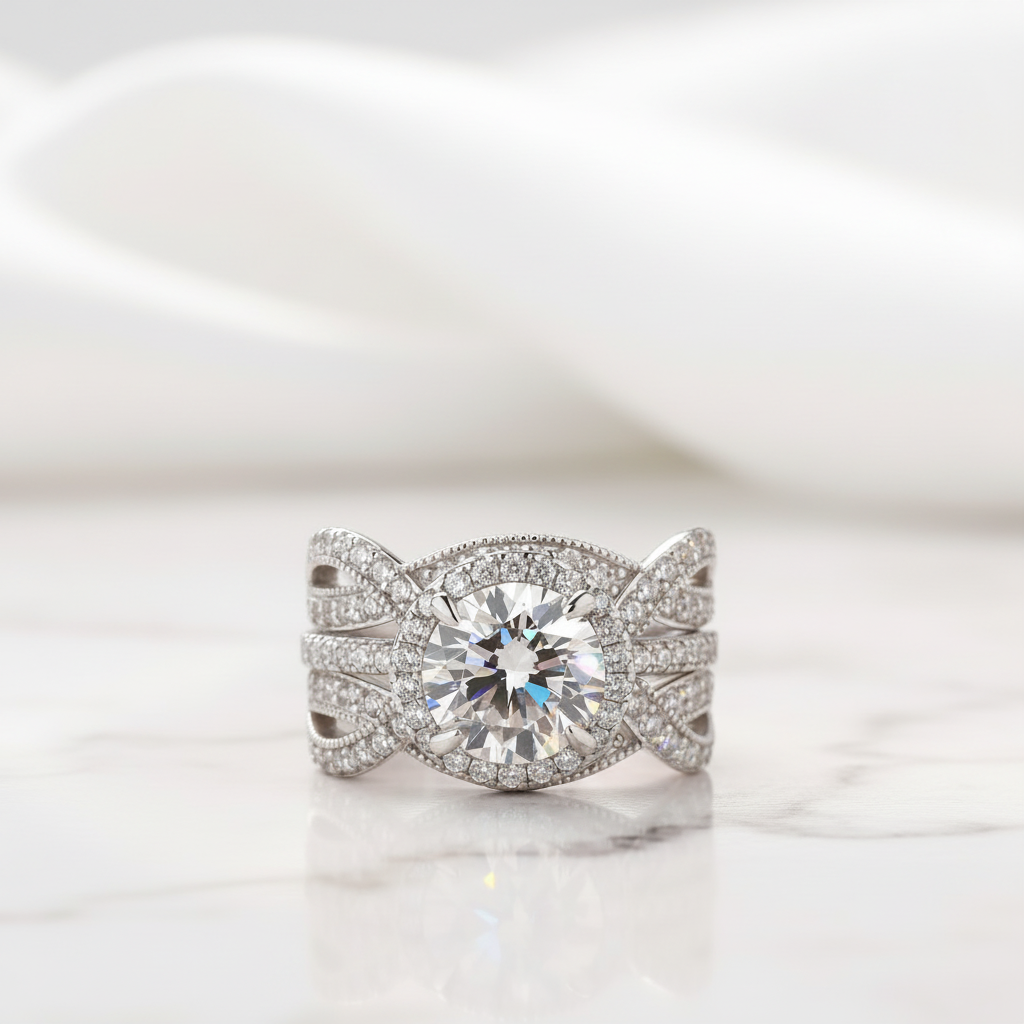 2.0 ct Round Cut Halo Insert Wedding Ring Set - Evani Naomi Jewelry