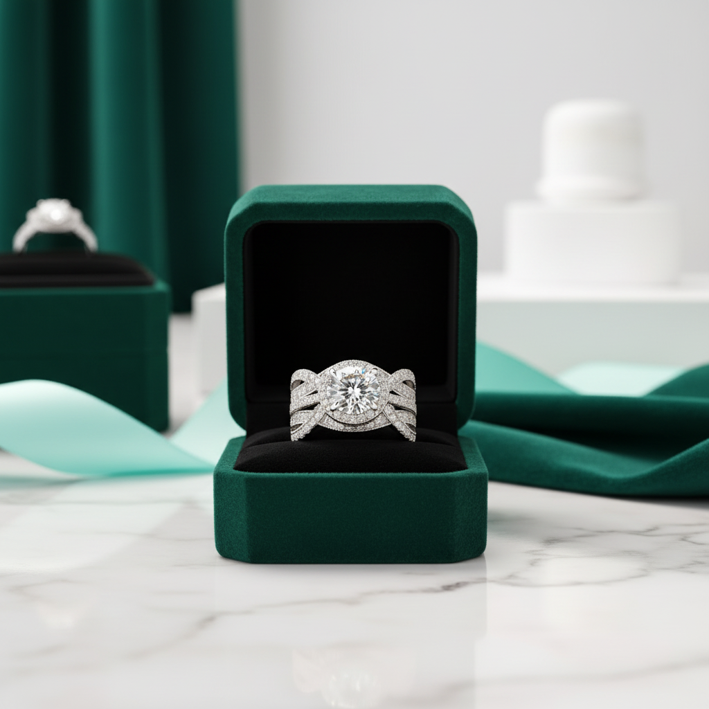 2.0 ct Round Cut Halo Insert Wedding Ring Set - Evani Naomi Jewelry