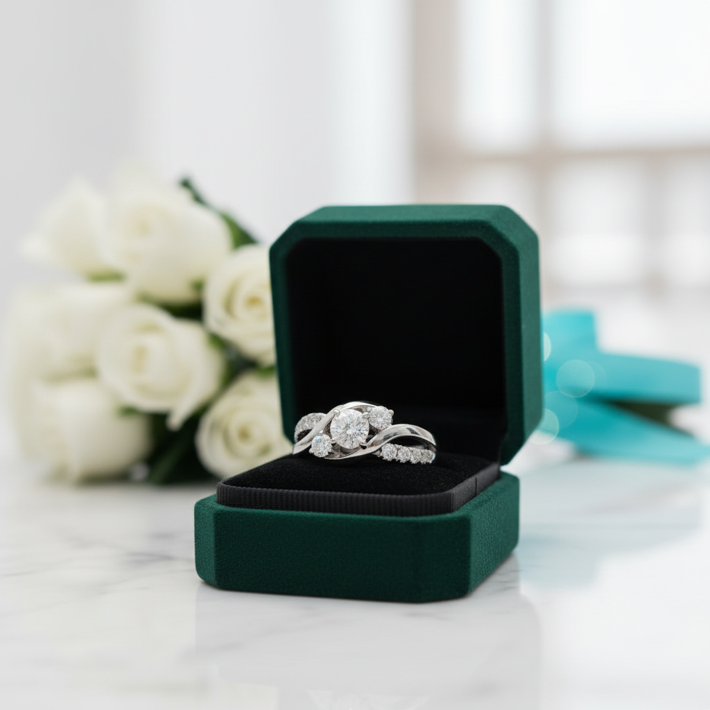 2.0 ct Round Cut Three Stone Diamond Option Twisted Engagement Ring - Evani Naomi Jewelry