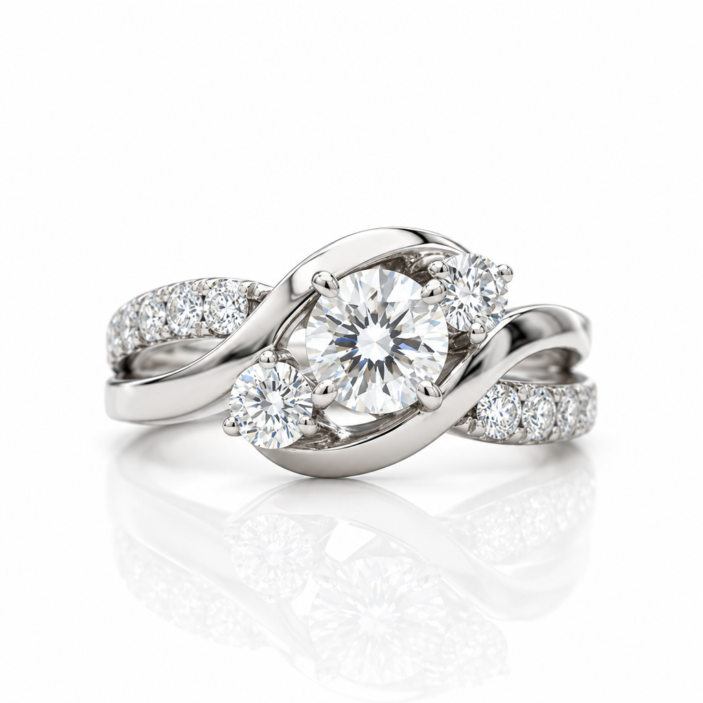 2.0 ct Round Cut Three Stone Diamond Option Twisted Engagement Ring