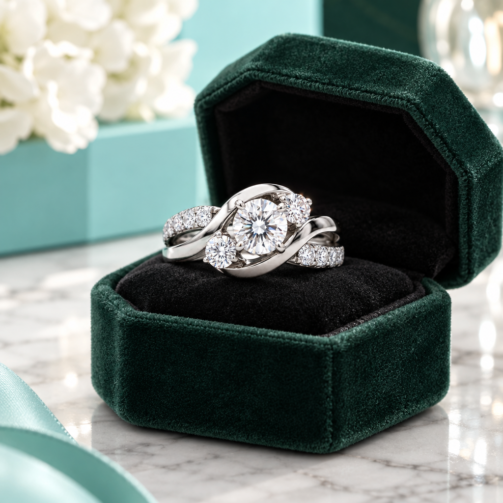 2.0 ct Round Cut Three Stone Diamond Option Twisted Engagement Ring