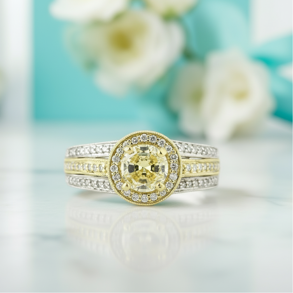 2 ct Fancy Topaz Round Cut Diamond Two-Tone 14k Gold Engagement-Evani Jewelry