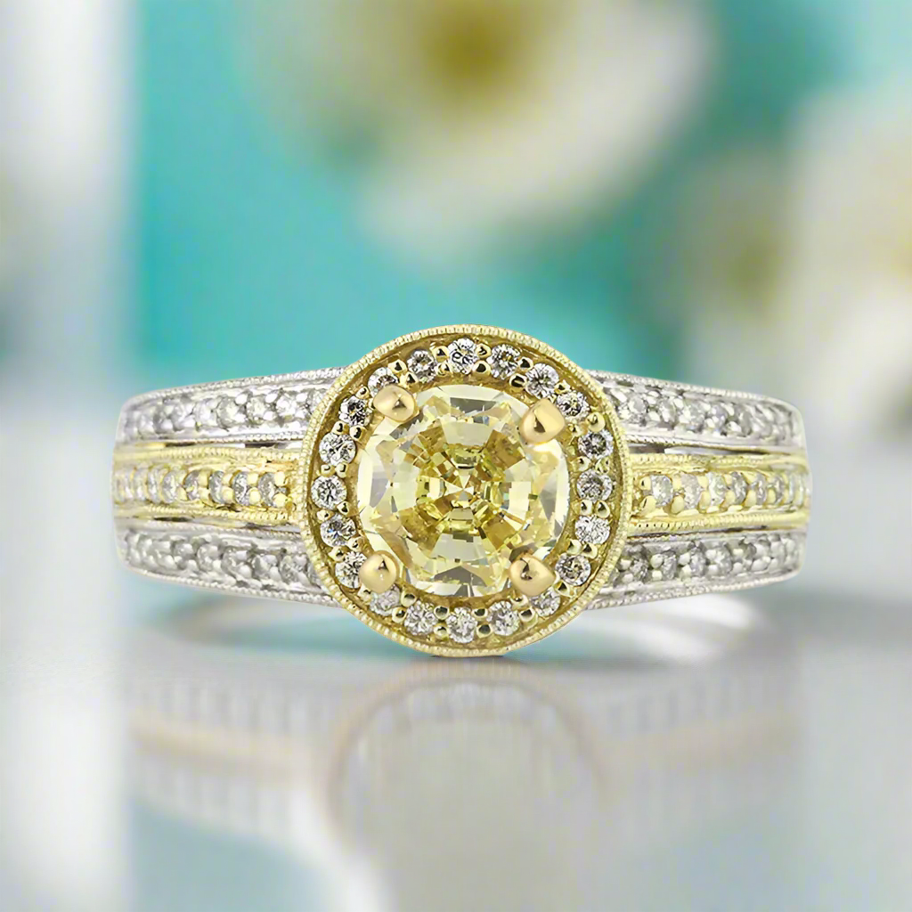 2.00 ct Fancy Yellow Round Cut Diamond Two Tone 14k Gold Engagement-Evani Naomi Jewelry