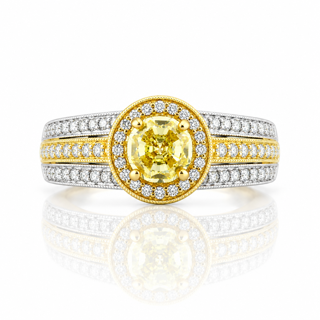 2 ct Fancy Topaz Round Cut Diamond Two-Tone 14k Gold Engagement-Evani Jewelry