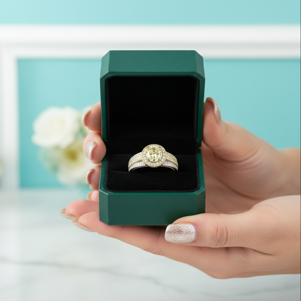 2 ct Fancy Topaz Round Cut Two-Tone 14k Gold Engagement - Evani Naomi Jewelry