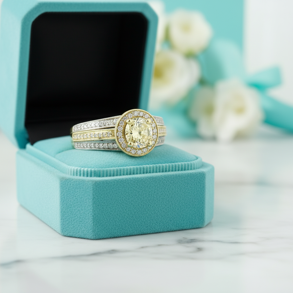 2 ct Fancy Topaz Round Cut Two-Tone 14k Gold Engagement - Evani Naomi Jewelry