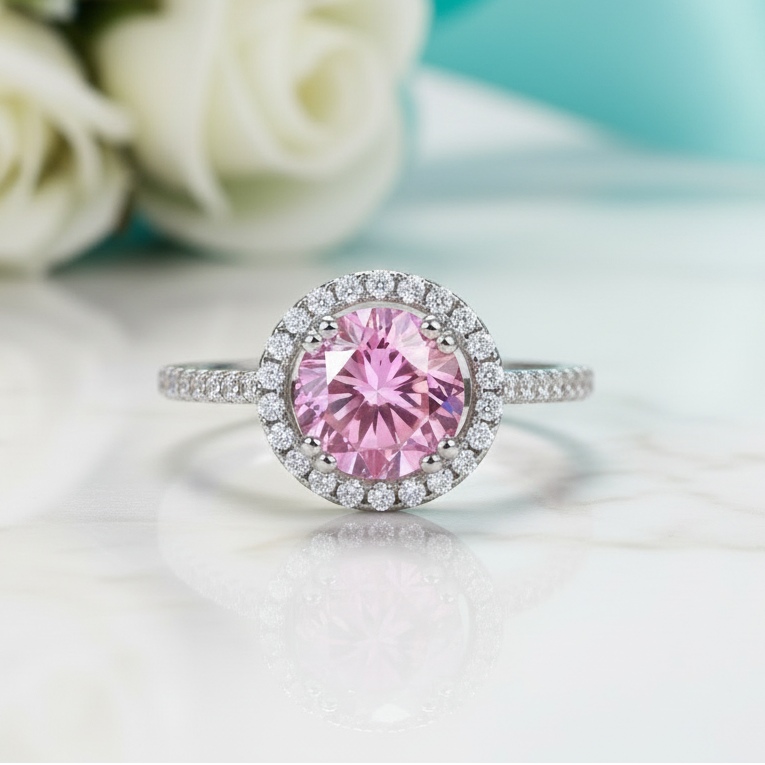 2.00 ct Round-cut Tourmaline Birthstone Halo Ring - Evani Naomi Jewelry