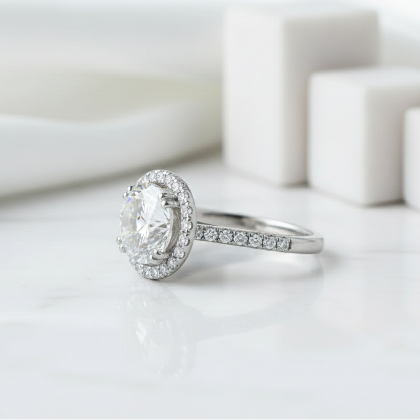 2.00 ct Round-cut Diamond Birthstone Halo Ring-Evani Jewelry