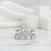 2.2 Ct Halo Pear Cut Diamond Birthstone Wedding Ring Set-Evani Jewelry