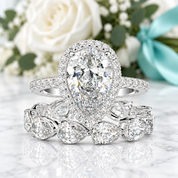 2.2 Ct Halo Pear Cut Diamond Option Wedding Ring Set - Evani Naomi Jewelry
