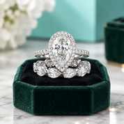 2.2 Ct Halo Pear Cut Diamond Option Wedding Ring Set - Evani Naomi Jewelry