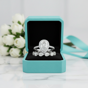 2.2 Ct Halo Pear Cut Diamond Birthstone Wedding Ring Set-Evani Jewelry