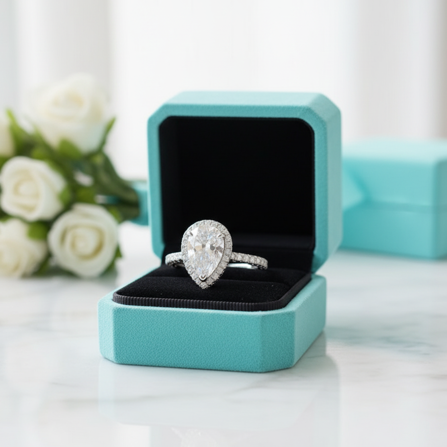 2.2 Ct Pear Cut Halo Diamond Engagement Ring-Evani Jewelry