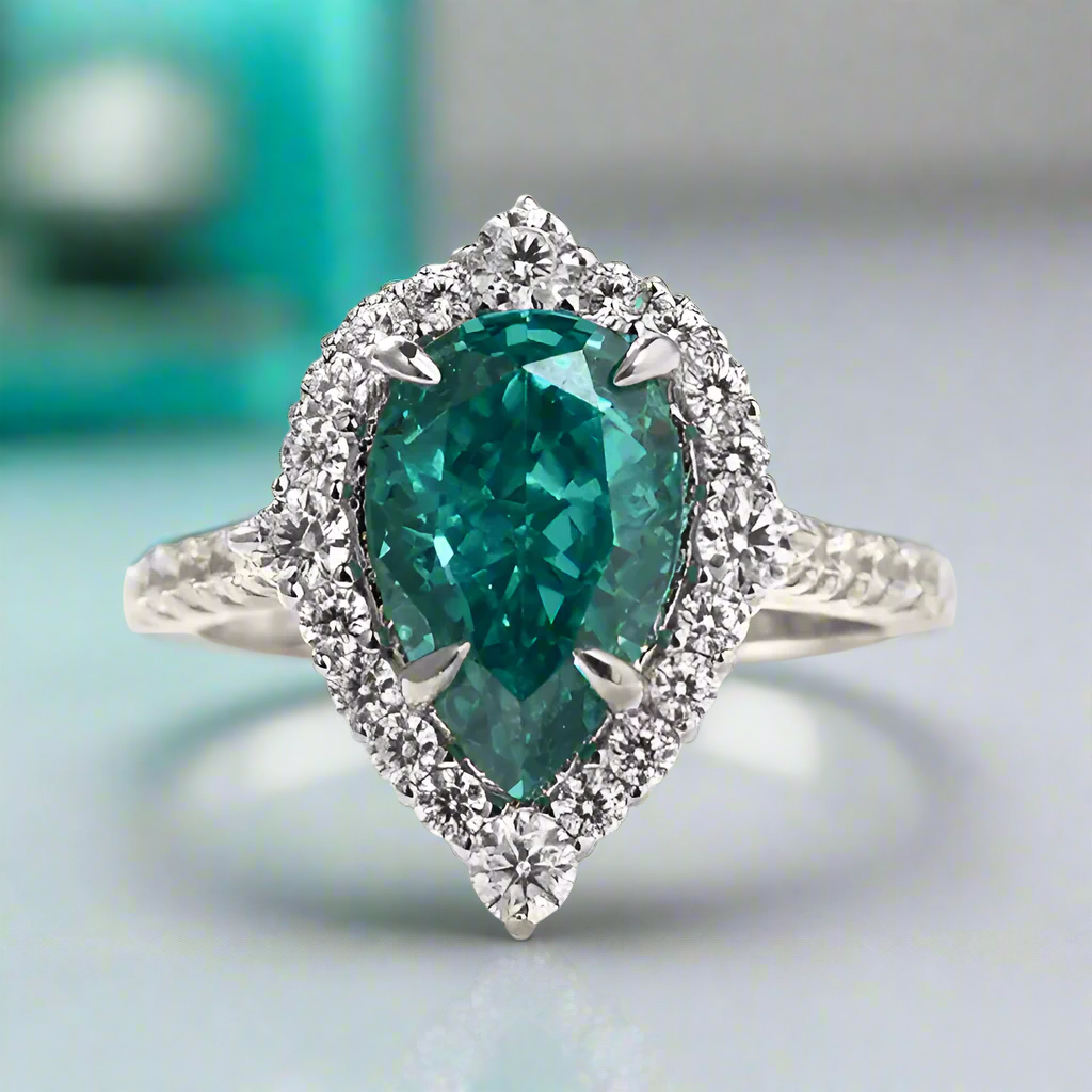 2.2 ct Halo Pear Cut Diamond Engagement Ring-Evani Naomi Jewelry