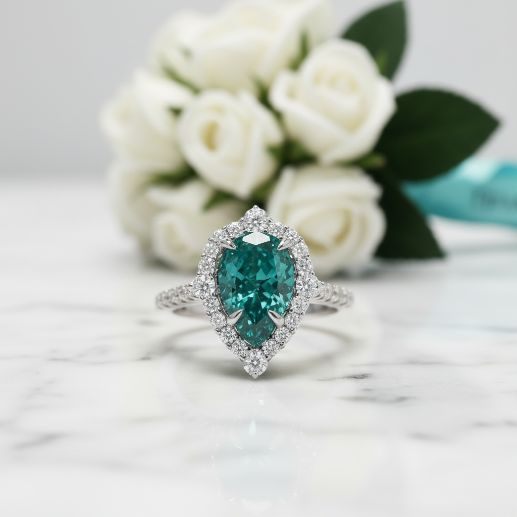 2.2 ct Halo Pear Cut Diamond Engagement Ring-Evani Jewelry