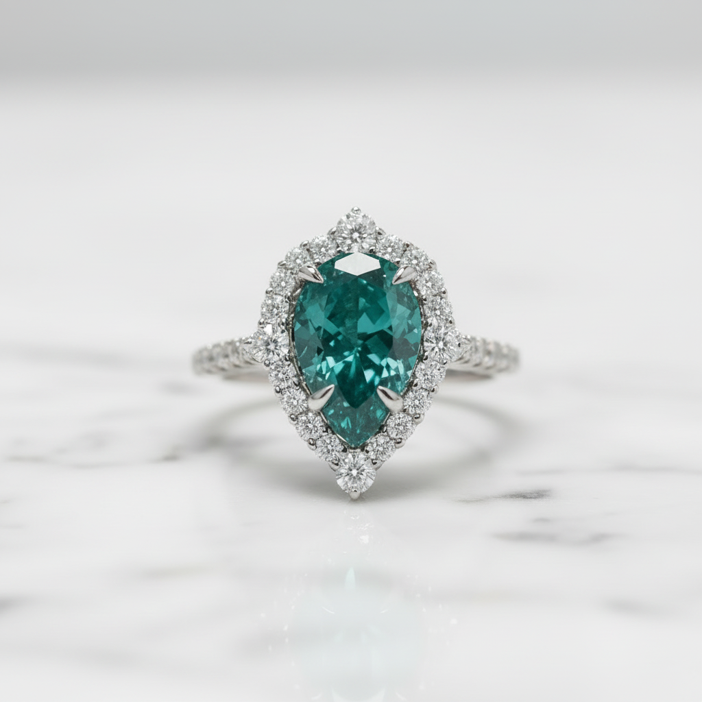 2.2 ct Halo Pear Cut Diamond Option Engagement Ring - Evani Naomi Jewelry