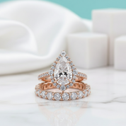 2.2 ct Pear-Cut Diamond Rose Gold Halo Bridal Ring Set-Evani Jewelry