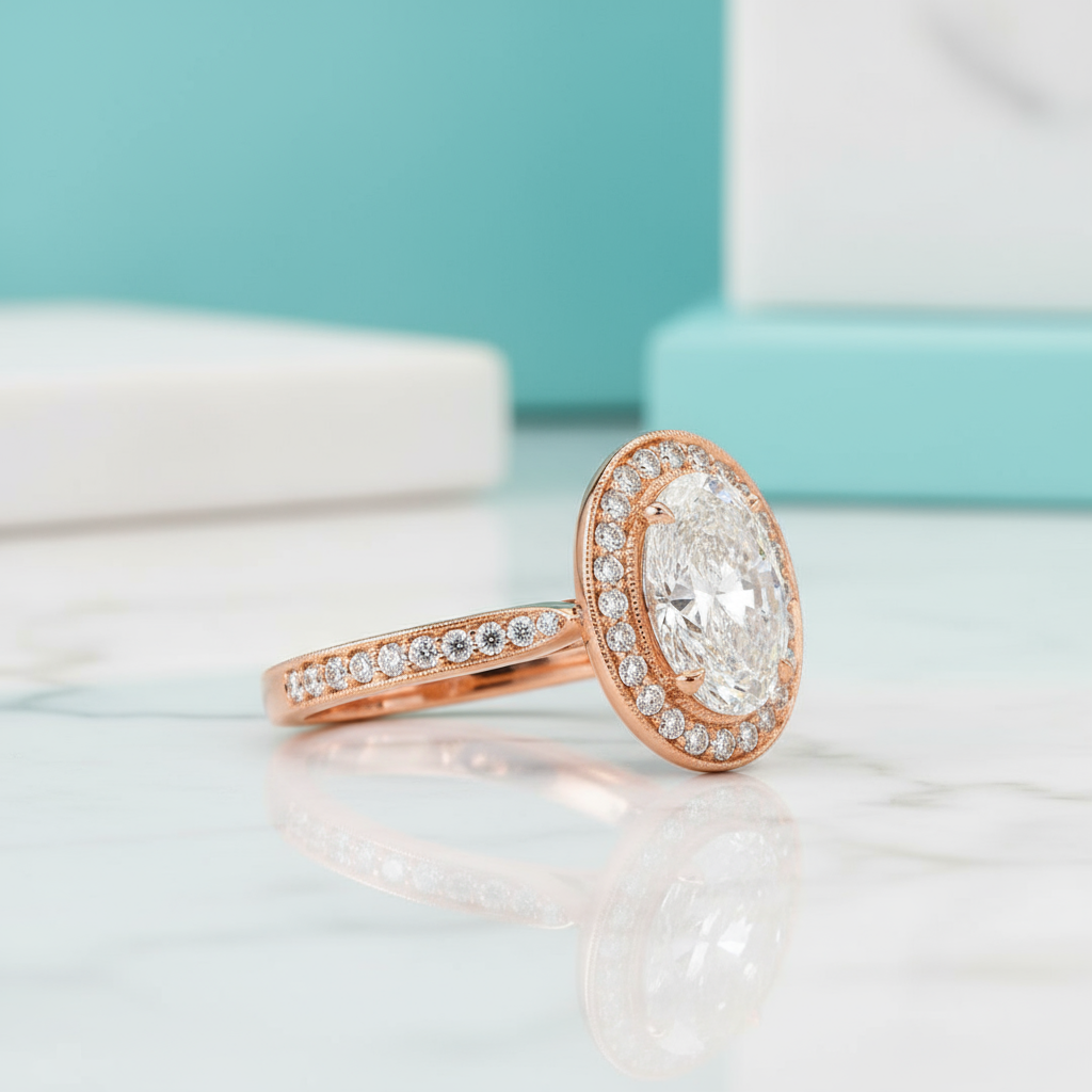 2.30 ct Oval Cut Diamond 14K Rose Gold Engagement Ring