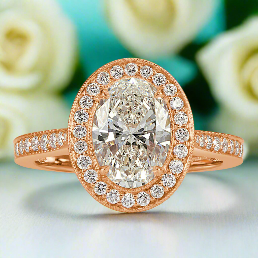 2.30 ct Oval Cut Diamond 14K Rose Gold Engagement Ring - Evani Naomi Jewelry