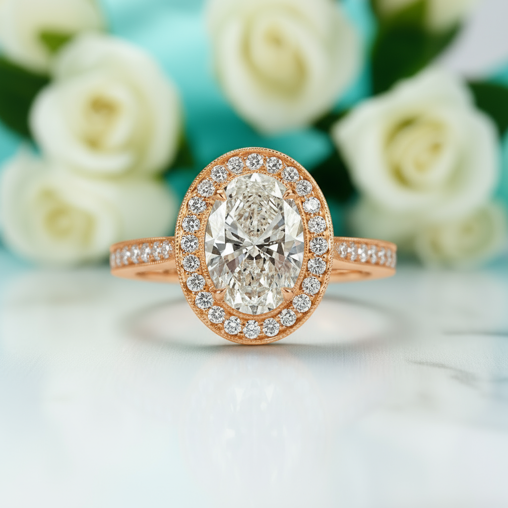2.30 ct Oval Cut Diamond 14K Rose Gold Engagement Ring-Evani Jewelry