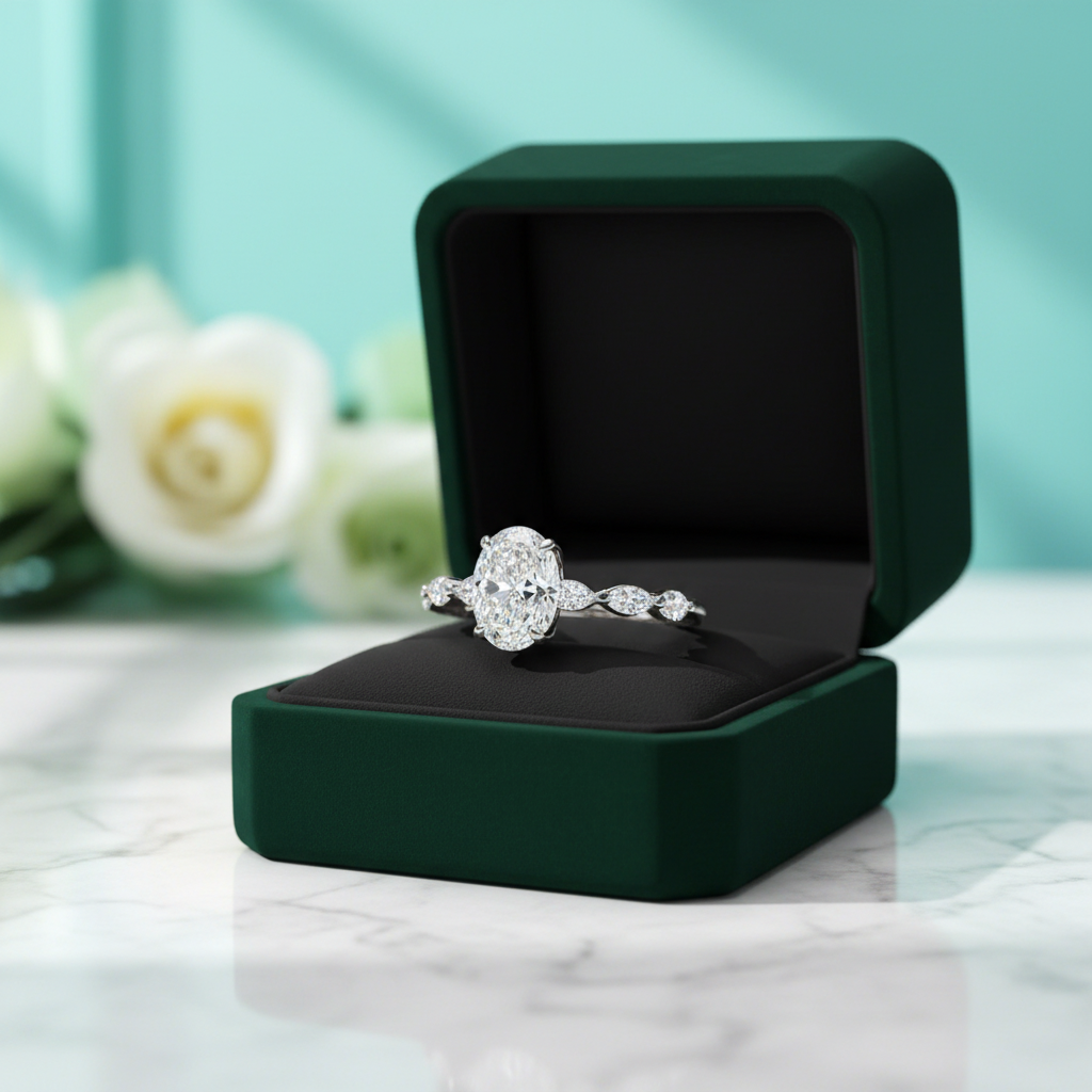 2.30 ct Oval Cut Diamond Option 14K White Gold Engagement Ring - Evani Naomi Jewelry