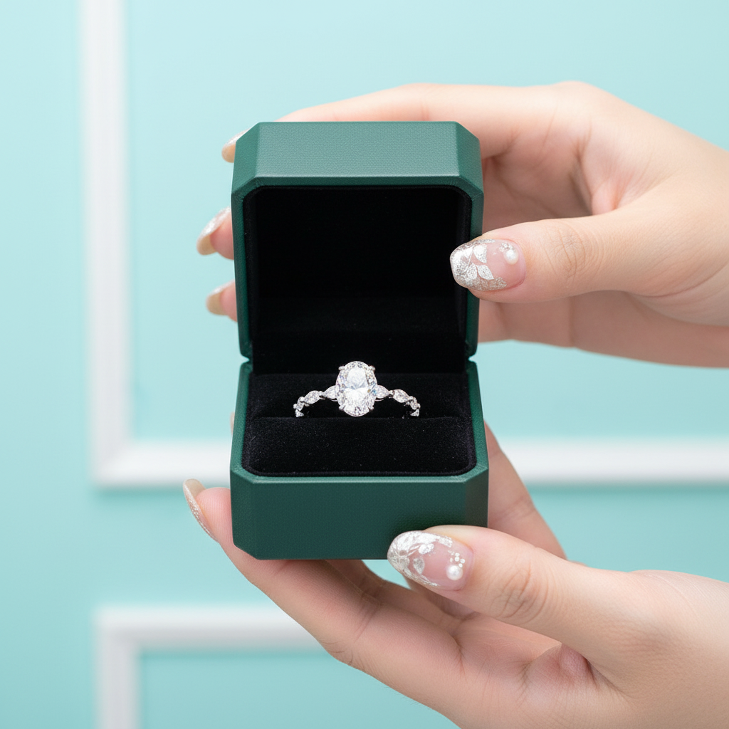 2.30 ct Oval Cut Diamond Option 14K White Gold Engagement Ring - Evani Naomi Jewelry
